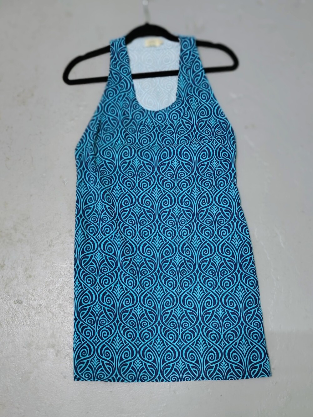 Katherine Way Turquoise & Navy Swirl Racerback Shift Sport Dress UPF 50 Sz XS
